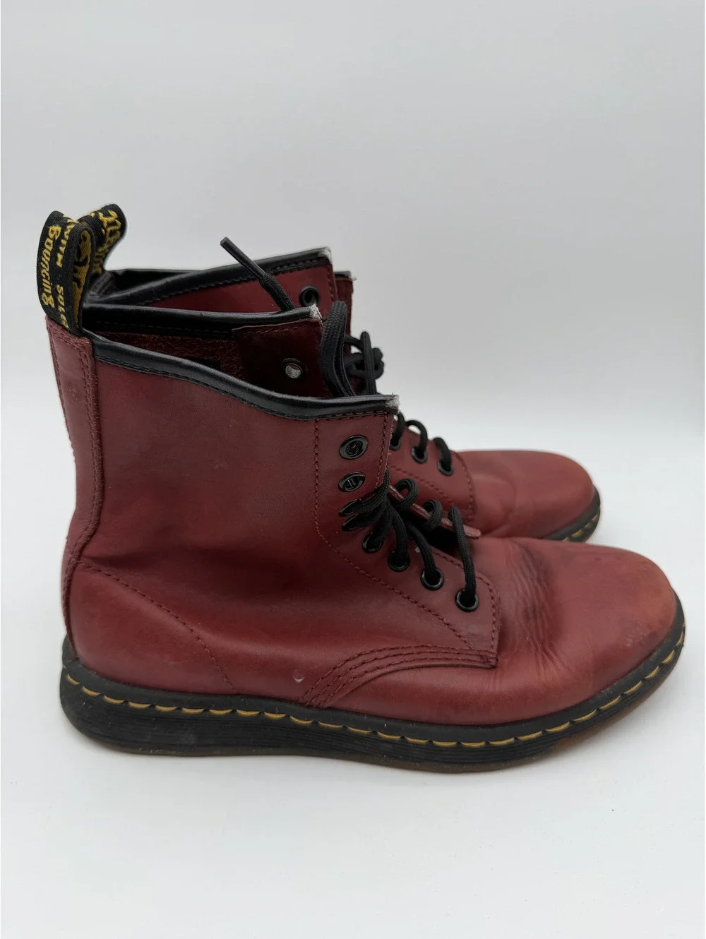 Dr. Martens Red Leather Lace-Up Combat Boots